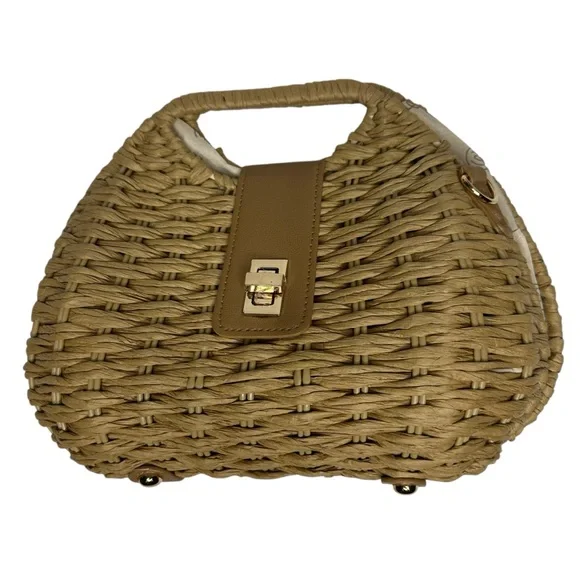 NEW Woven Wicker Frame Seashell Handbag - Picture 2 of 11